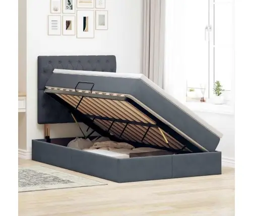 Gulta Ar Led Sloksnes Lukturiem Tumši Pelēks 120 X 200 Cm Samts Vidaxl