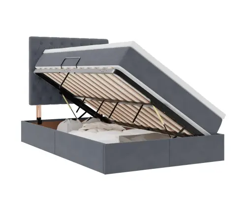 Gulta Ar Led Sloksnes Lukturiem Tumši Pelēks 120 X 200 Cm Samts Vidaxl