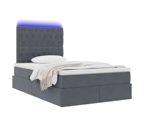 Gulta Ar Led Sloksnes Lukturiem Tumši Pelēks 120 X 200 Cm Samts Vidaxl