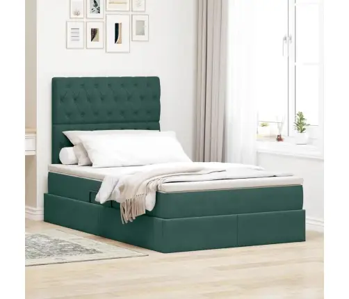 Gulta Ar Led Sloksnes Lukturiem Tumši Zaļš 120 X 200 Cm Samts Vidaxl