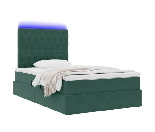 Gulta Ar Led Sloksnes Lukturiem Tumši Zaļš 120 X 200 Cm Samts Vidaxl