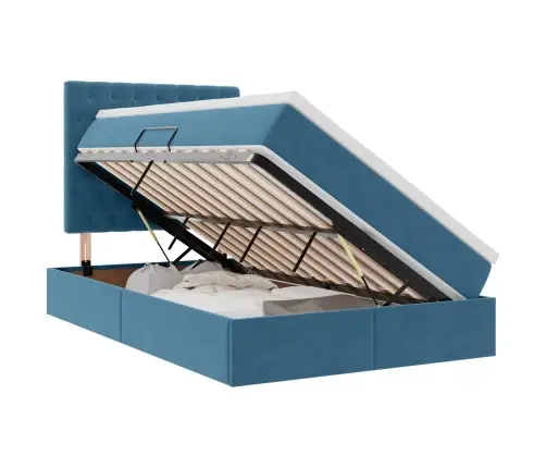 Lova Su Daiktų Laikymo Vieta Ir Led Tamsiai Mėlyna 120 X 200 Cm