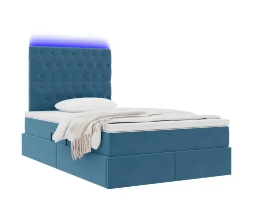 Lova Su Daiktų Laikymo Vieta Ir Led Tamsiai Mėlyna 120 X 200 Cm