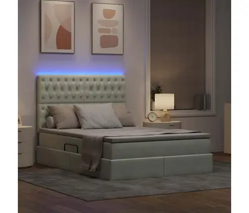 Lova Su Daiktų Laikymo Vieta Ir Led Šviesiai Pilka 140 X 190 Cm