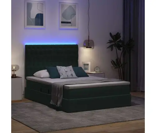 Led-Valgusega Hoiuvoodi Lediga Tume Rohelise 140 X 190 Cm Samet