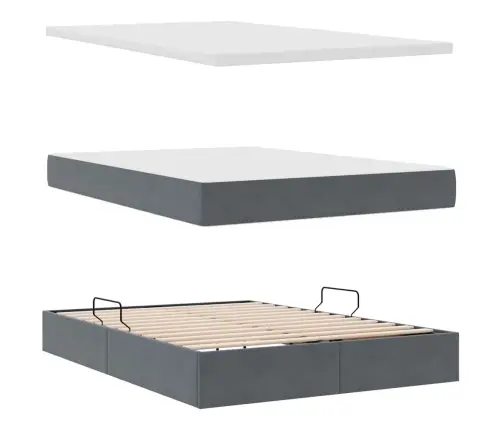 Gulta Ar Led Sloksnes Lukturiem Tumši Pelēks 140 X 200 Cm Samts Vidaxl