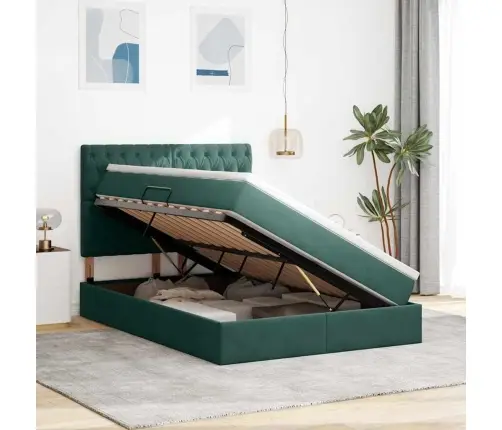 Gulta Ar Led Sloksnes Lukturiem Tumši Zaļš 140 X 200 Cm Samts Vidaxl