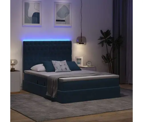 Gulta Ar Led Sloksnes Lukturiem Tumši Zils 140 X 200 Cm Samts Vidaxl