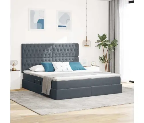 Lova Su Galvūgalio Tamsiai Pilka 160 X 200 Cm Aksomas