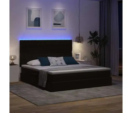Gulta Ar Led Sloksnes Lukturiem Melna 180 X 200 Cm Samts Vidaxl