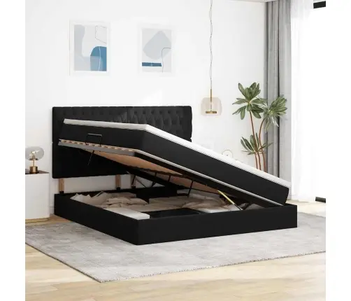 Gulta Ar Led Sloksnes Lukturiem Melna 180 X 200 Cm Samts Vidaxl