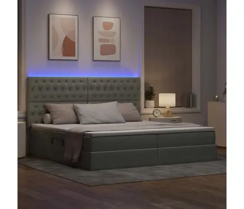 Gulta Ar Led Sloksnes Lukturiem Gaiši Pelēks 200 X 200 Cm Samts Vidaxl