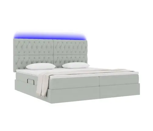 Gulta Ar Led Sloksnes Lukturiem Gaiši Pelēks 200 X 200 Cm Samts Vidaxl