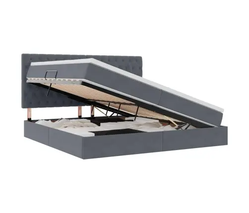 Led-Valgusega Hoiuvoodi Madratsiga Tumehall 200 X 200 Cm Samet