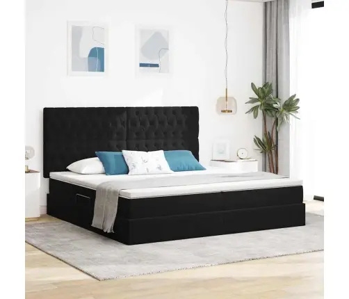 Gulta Ar Led Sloksnes Lukturiem Melna 200 X 200 Cm Samts Vidaxl