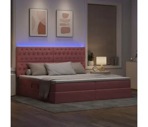 Led-Valgusega Hoiuvoodi Madratsiga Roosa 200 X 200 Cm Samet