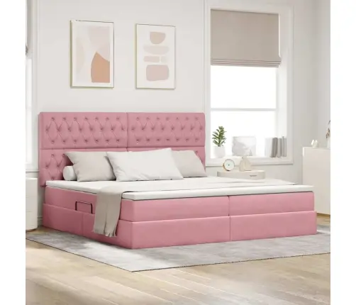 Led-Valgusega Hoiuvoodi Madratsiga Roosa 200 X 200 Cm Samet