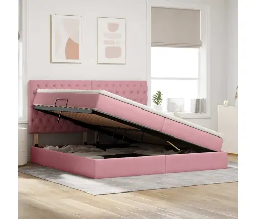 Led-Valgusega Hoiuvoodi Madratsiga Roosa 200 X 200 Cm Samet