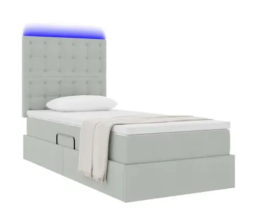 Gulta Ar Uzglabāšanas Vietu Un Led Gaiši Pelēks 90 X 190 Cm Vidaxl