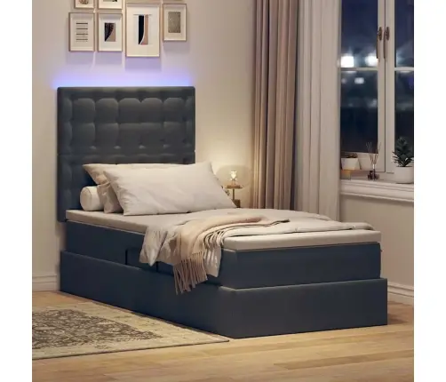 Lova Su Daiktų Laikymo Vieta Ir Led Tamsiai Pilka 90 X 190 Cm