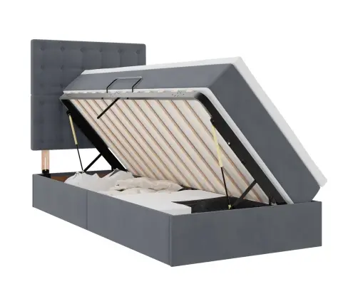 Lova Su Daiktų Laikymo Vieta Ir Led Tamsiai Pilka 90 X 190 Cm