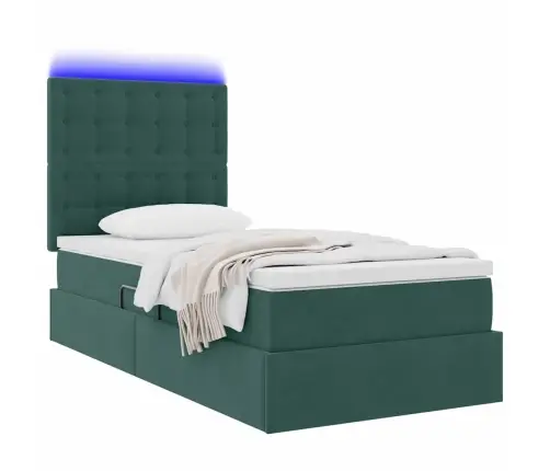 Gulta Ar Uzglabāšanas Vietu Un Led Tumši Zaļš 90 X 190 Cm Samts Vidaxl