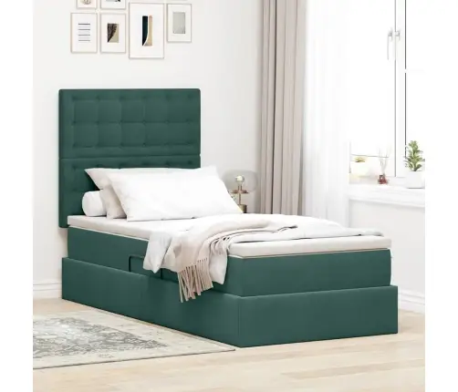 Gulta Ar Uzglabāšanas Vietu Un Led Tumši Zaļš 90 X 200 Cm Samts Vidaxl