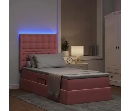 Gulta Ar Uzglabāšanas Vietu Un Led Rozā 90 X 200 Cm Samts Vidaxl