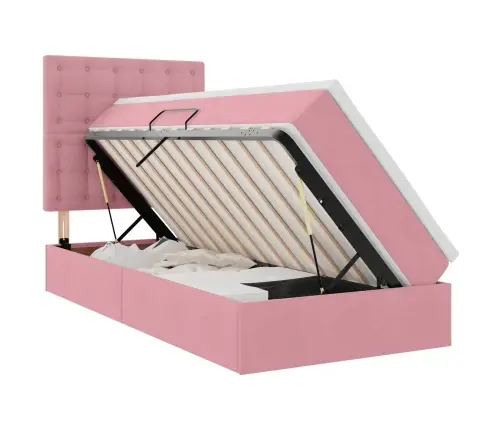 Gulta Ar Uzglabāšanas Vietu Un Led Rozā 90 X 200 Cm Samts Vidaxl