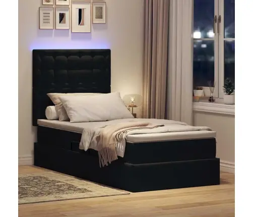 Gulta Ar Uzglabāšanas Vietu Un Led Melna 100 X 200 Cm Samts Vidaxl