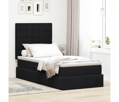 Gulta Ar Uzglabāšanas Vietu Un Led Melna 100 X 200 Cm Samts Vidaxl