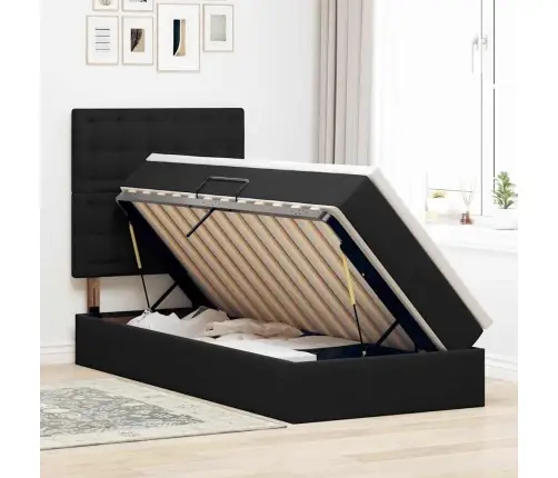 Gulta Ar Uzglabāšanas Vietu Un Led Melna 100 X 200 Cm Samts Vidaxl