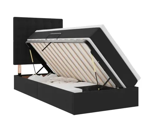 Gulta Ar Uzglabāšanas Vietu Un Led Melna 100 X 200 Cm Samts Vidaxl