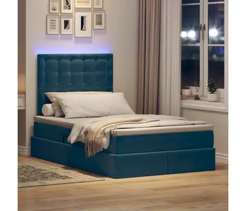 Led-Valgusega Hoiuvoodi Madratsiga Sinine 120 X 190 Cm Samet