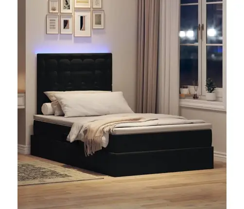 Led-Valgusega Hoiuvoodi Madratsiga Must 120 X 200 Cm Samet
