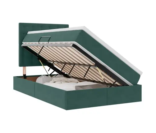 Lova Su Daiktų Laikymo Vieta Ir Led Tamsiai Žalia 120 X 200 Cm