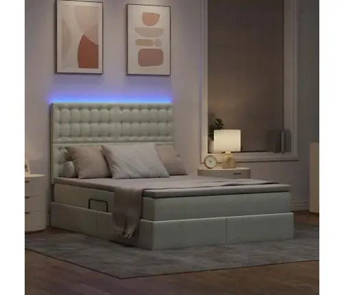 Gulta Ar Led Sloksnes Lukturiem Gaiši Pelēks 140 X 190 Cm Samts Vidaxl