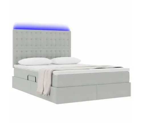 Gulta Ar Led Sloksnes Lukturiem Gaiši Pelēks 140 X 190 Cm Samts Vidaxl