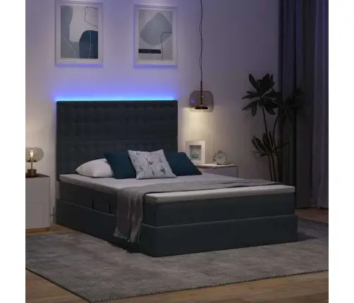 Lova Su Daiktų Laikymo Vieta Ir Led Tamsiai Pilka 140 X 190 Cm