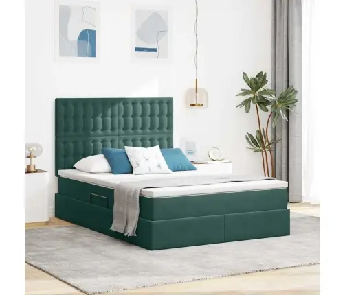 Led-Valgusega Hoiuvoodi Peaga Tume Rohelise 140 X 190 Cm Samet