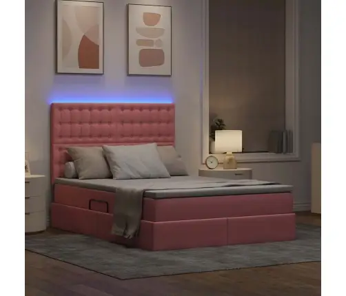 Gulta Ar Led Sloksnes Lukturiem Rozā 140 X 190 Cm Samts Vidaxl