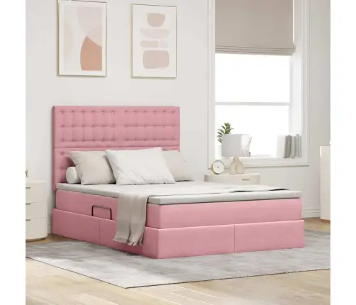 Gulta Ar Led Sloksnes Lukturiem Rozā 140 X 190 Cm Samts Vidaxl