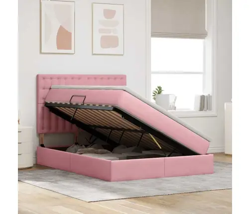 Gulta Ar Led Sloksnes Lukturiem Rozā 140 X 190 Cm Samts Vidaxl