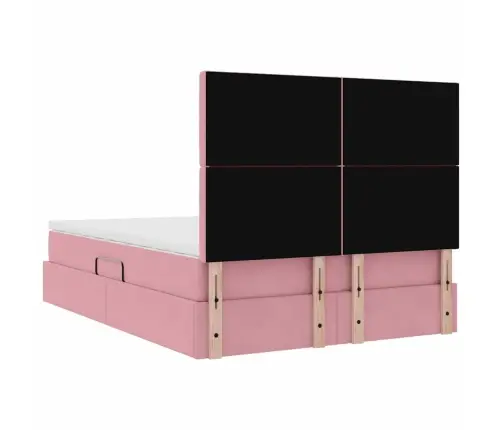 Gulta Ar Led Sloksnes Lukturiem Rozā 140 X 190 Cm Samts Vidaxl