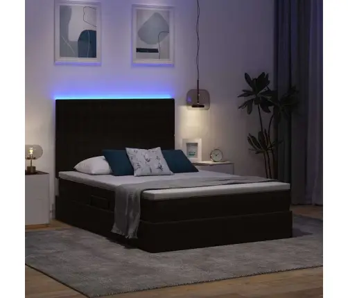 Gulta Ar Led Sloksnes Lukturiem Melna 140 X 200 Cm Samts Vidaxl