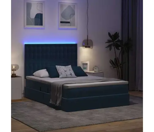 Gulta Ar Led Sloksnes Lukturiem Tumši Zils 140 X 200 Cm Samts Vidaxl