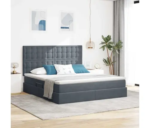 Lova Su Galvūgalio Tamsiai Pilka 160 X 200 Cm Aksomas