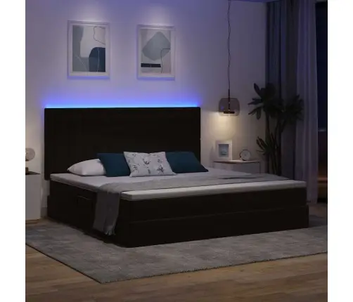 Gulta Ar Led Sloksnes Lukturiem Melna 200 X 200 Cm Samts Vidaxl