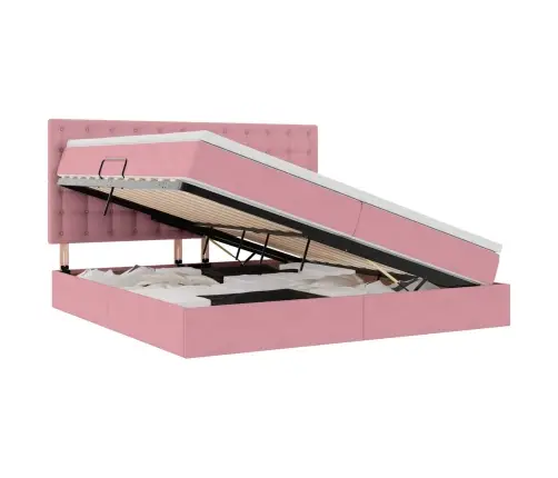 Lova Su Daiktų Laikymo Vieta Ir Led Rožinė 200 X 200 Cm Aksomas