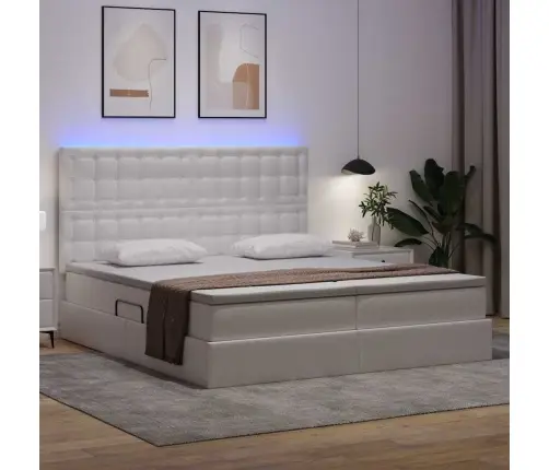 Gulta Ar Led Sloksnes Lukturiem Tīra Balta 200 X 200 Cm Pvc Vidaxl
